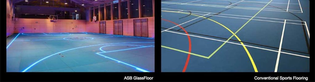 Athlete training on a digital LED gym floor.